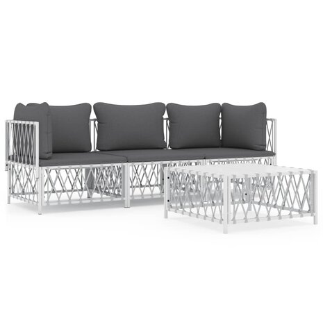 4-delige Loungeset met kussens staal wit