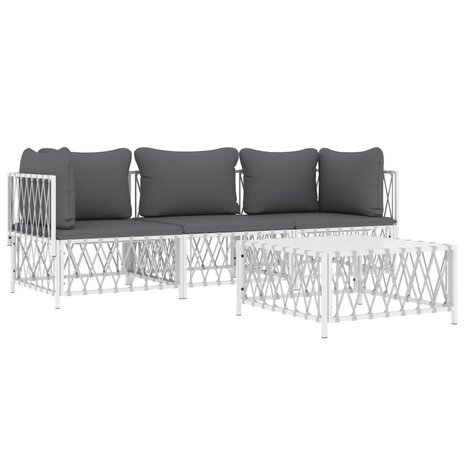 4-delige Loungeset met kussens staal wit
