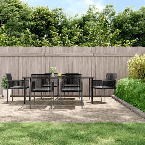 7-delige Tuinset met kussens poly rattan en staal zwart