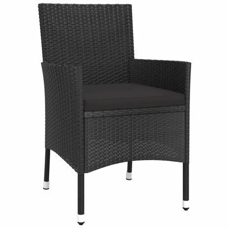 5-delige Bistroset met kussens poly rattan zwart