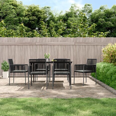 7-delige Tuinset met kussens poly rattan en staal zwart