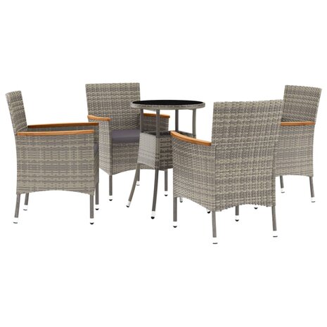 5-delige Bistroset met kussens poly rattan grijs