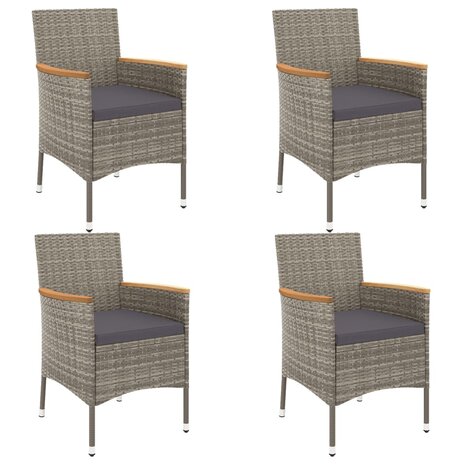 5-delige Bistroset met kussens poly rattan grijs