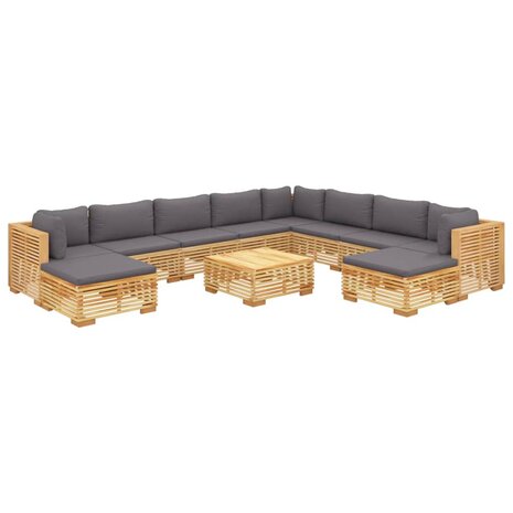 11-delige Loungeset met kussens massief teakhout