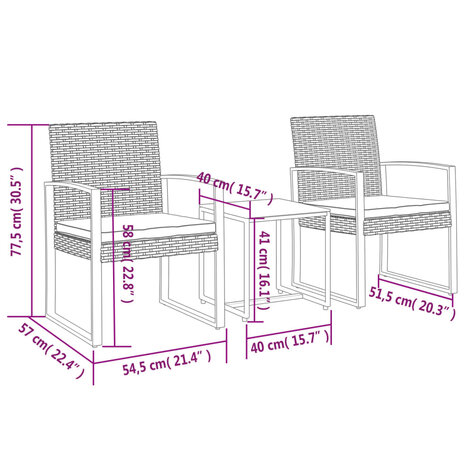3-delige Tuinset met kussens polypropeen rattan bruin