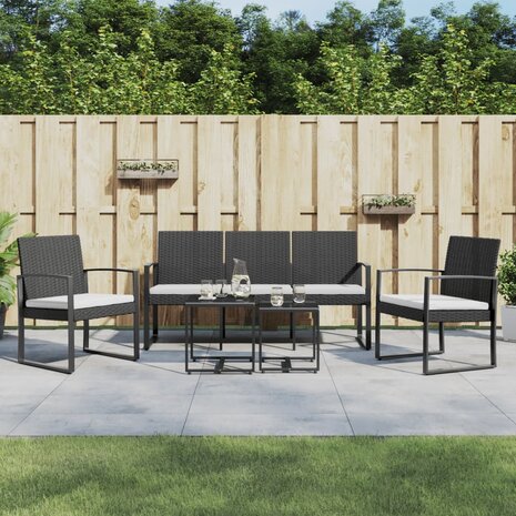 5-delige Tuinset met kussens polypropeen rattan zwart