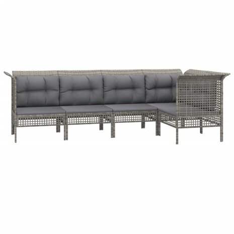5-delige Loungeset met kussens poly rattan grijs