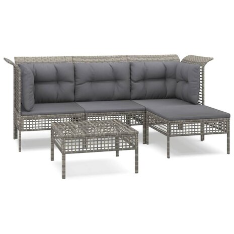 5-delige Loungeset met kussens poly rattan grijs
