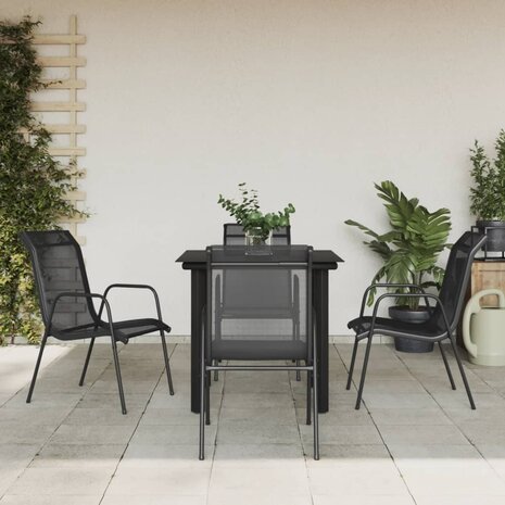 5-Delige Tuinset Textileen En Staal Zwart 4 80 cm tafellengte
