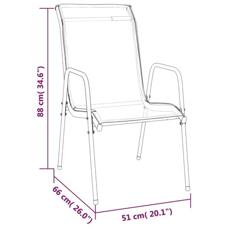 5-Delige Tuinset Textileen En Staal Zwart 4 80 cm tafellengte