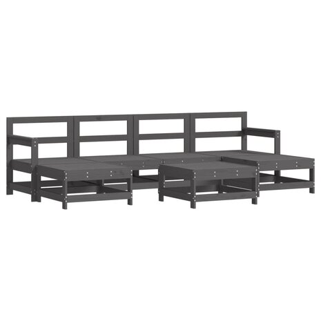 7-delige Loungeset met kussens massief hout grijs