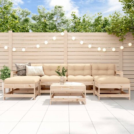 7-delige Loungeset met kussens massief teak