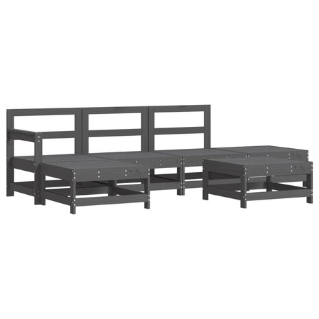 6-delige Loungeset met kussens massief hout grijs