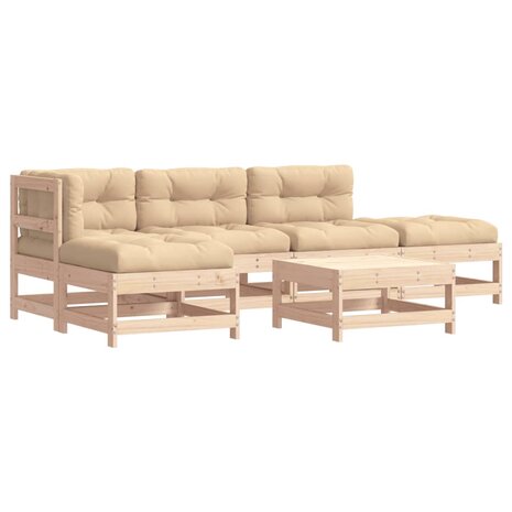 6-delige Loungeset met kussens massief hout