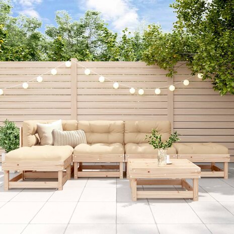 6-delige Loungeset met kussens massief hout