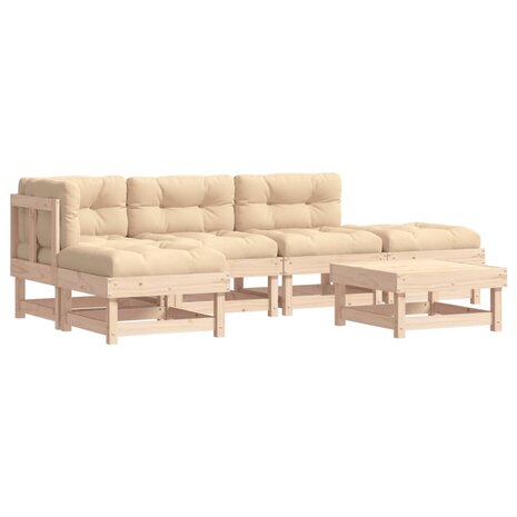 6-delige Loungeset met kussens massief hout