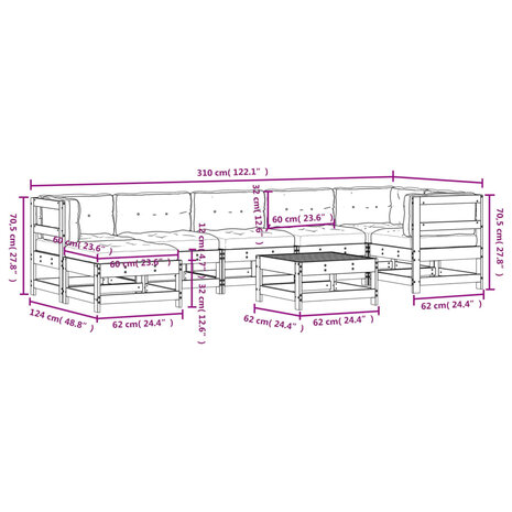 8-delige Loungeset met kussens massief hout
