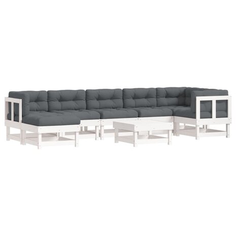 8-delige Loungeset met kussens massief hout wit