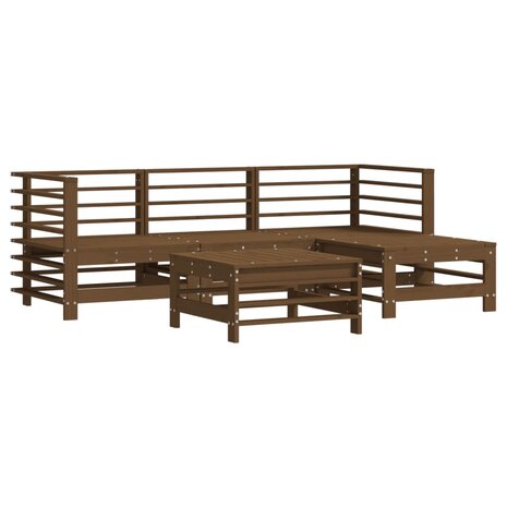 5-delige Loungeset met kussens massief hout honingbruin