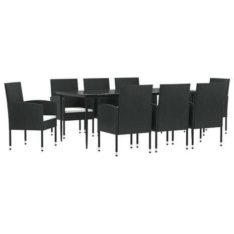 9-delige Tuinset poly rattan en staal zwart