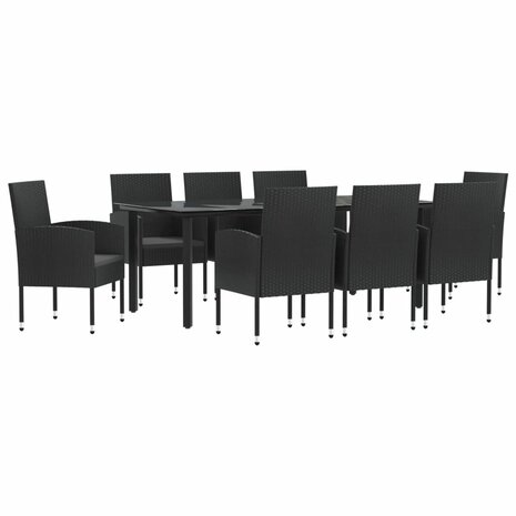 9-delige Tuinset poly rattan en staal zwart