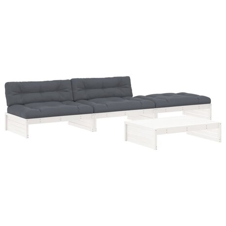 4-delige Loungeset met kussens massief hout wit