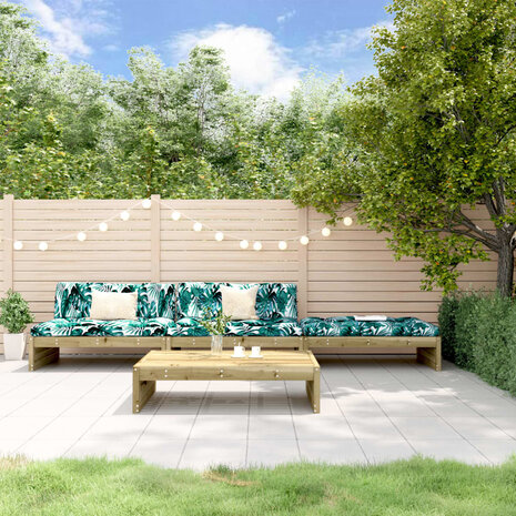 4-delige Loungeset met kussens geïmpregneerd grenenhout