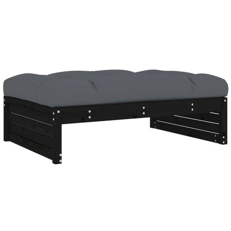 4-delige Loungeset met kussens massief hout zwart