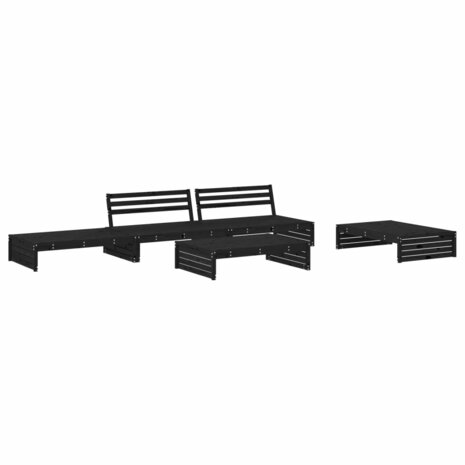 5-delige Loungeset met kussens massief hout zwart