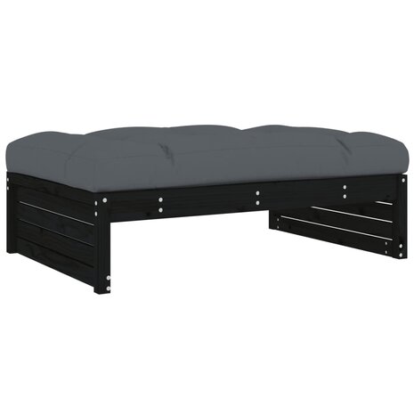 5-delige Loungeset met kussens massief hout zwart