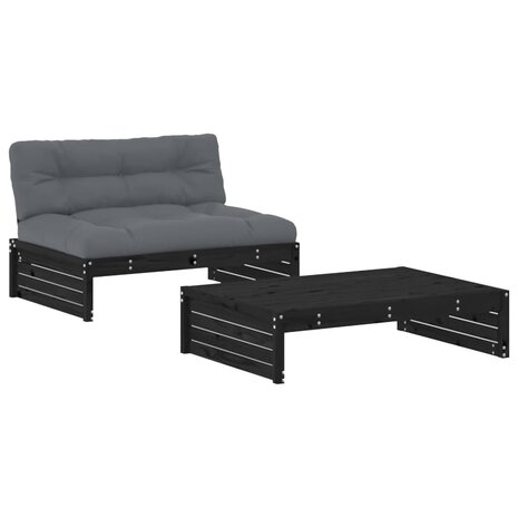 2-delige Loungeset met kussens massief hout zwart