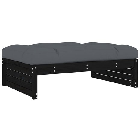 2-delige Loungeset met kussens massief hout zwart