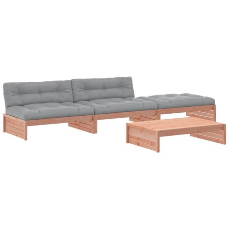 4-delige Loungeset met kussens massief douglashout