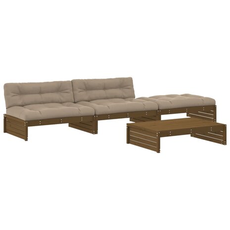 4-delige Loungeset met kussens massief hout honingbruin