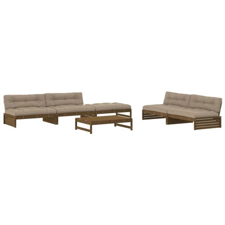6-delige Loungeset met kussens grenenhout honingbruin