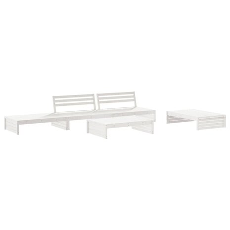 5-delige Loungeset met kussens massief hout wit