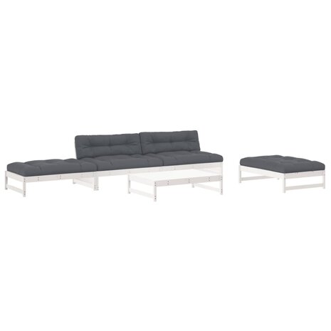 6-delige Loungeset met kussens massief hout wit