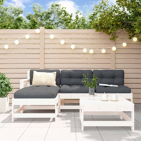 5-delige Loungeset massief grenenhout wit