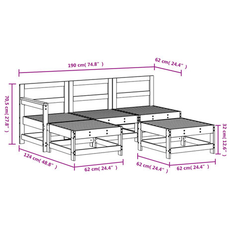 5-delige Loungeset massief grenenhout wit