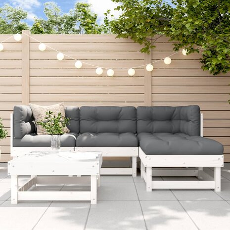 5-delige Loungeset massief grenenhout wit