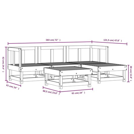 5-delige Loungeset massief grenenhout wit