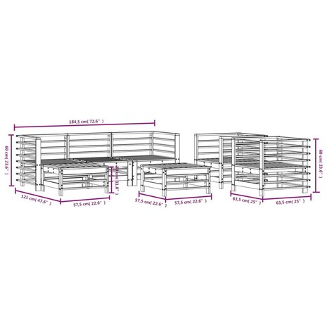 7-delige Loungeset massief grenenhout wit
