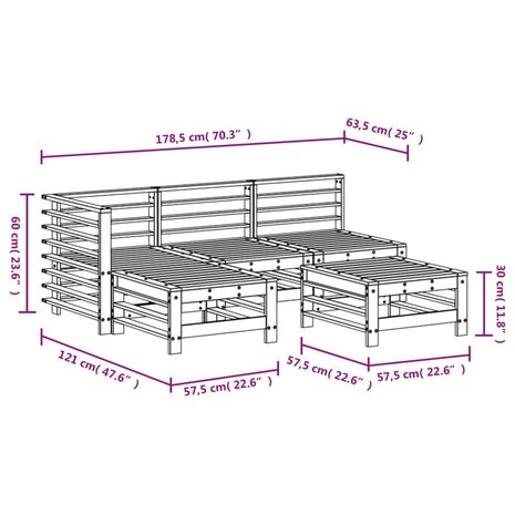 5-delige Loungeset massief grenenhout