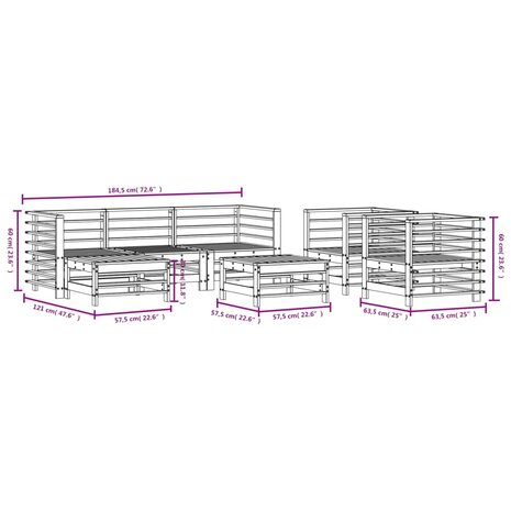 7-delige Loungeset massief grenenhout