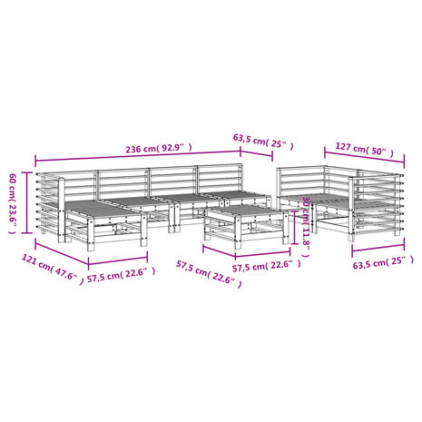 8-delige Loungeset massief grenenhout