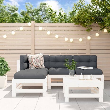 5-delige Loungeset massief grenenhout wit