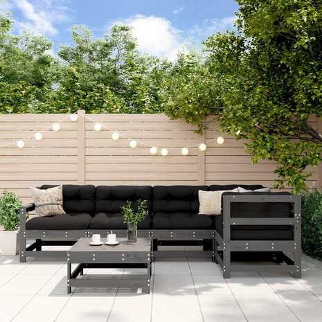 6-delige Loungeset massief grenenhout grijs