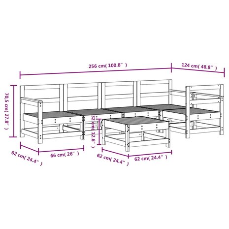 6-delige Loungeset massief grenenhout grijs