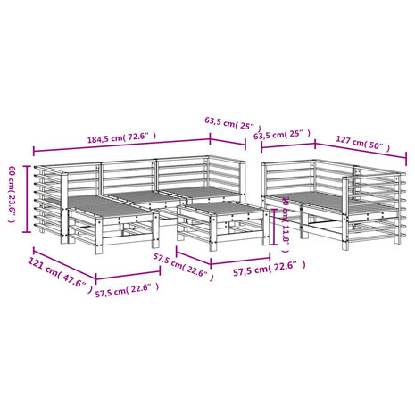 7-delige Loungeset massief grenenhout wit