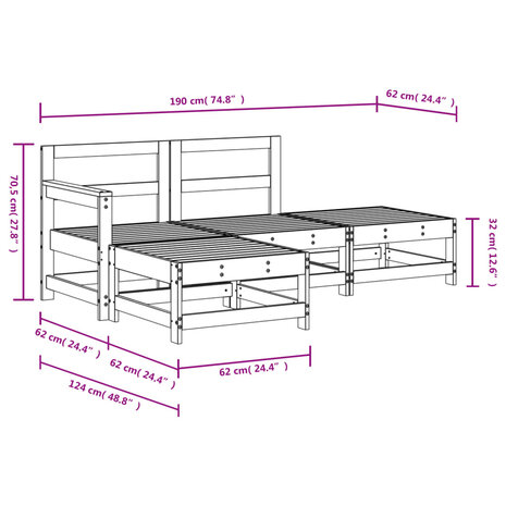 4-delige Loungeset geïmpregneerd grenenhout